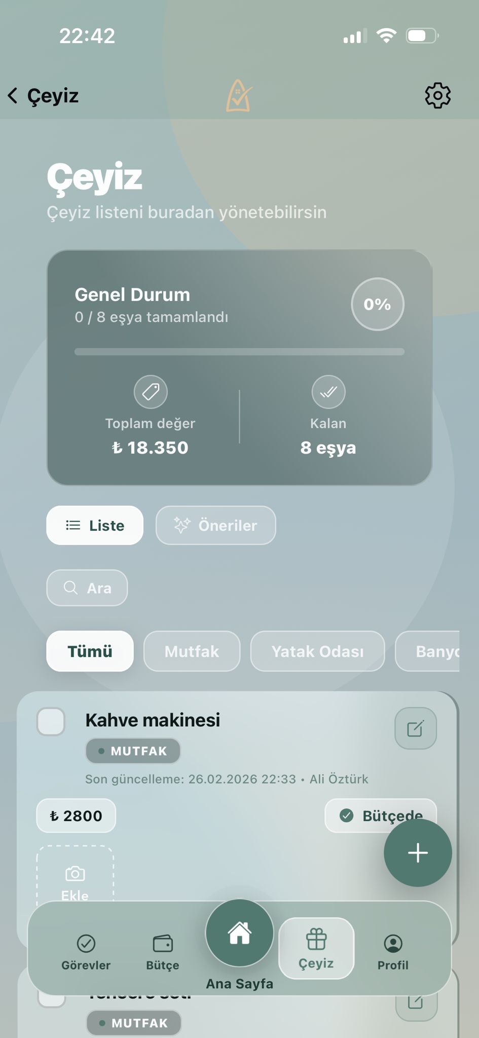 Bütçe ekranı